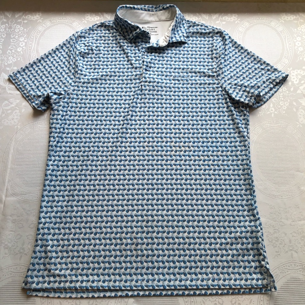 Ben Sherman Men's Size M Blue/White Patterned Polo Golf Activewear Dri-Fit Shirt